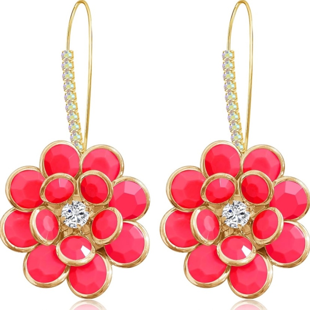 Camellia Floral dangle Earrings with crystals